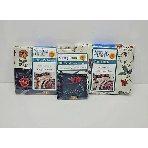Vintage Springmaid Jasmine King Size Sheet Set New in Package Roses 200 Thread - Picture 1 of 10